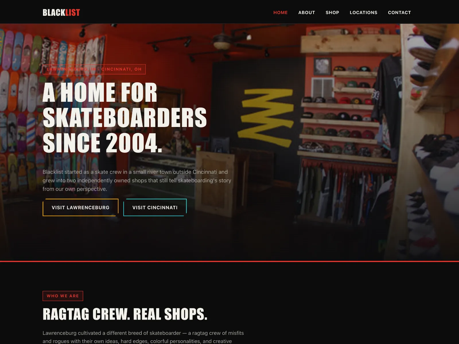 Blacklist Boardshop concept — desktop homepage