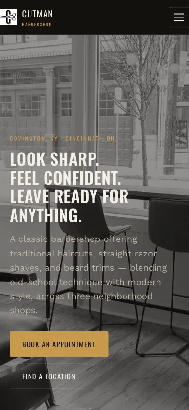 Cutman Barbershop concept — mobile homepage