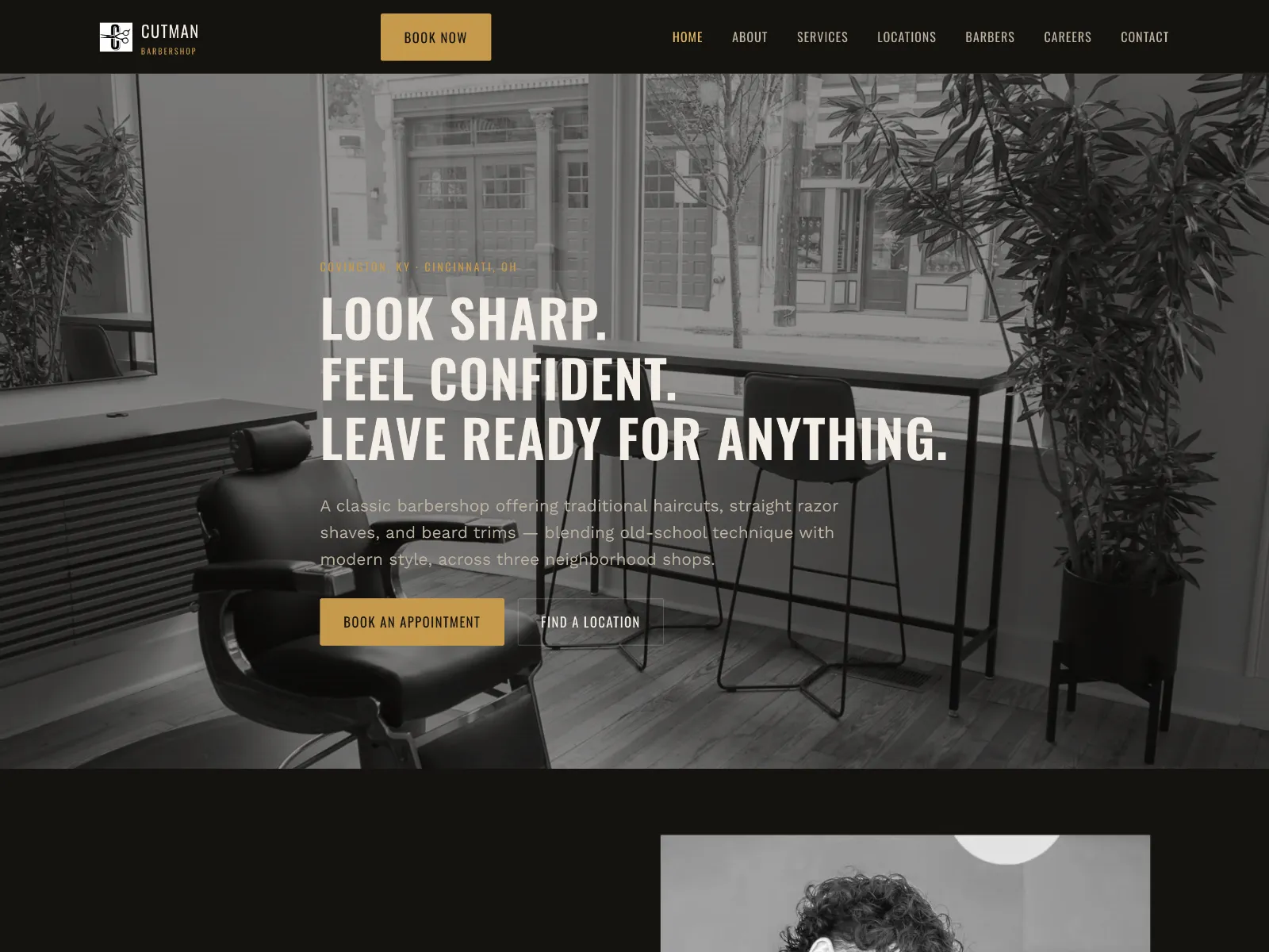 Cutman Barbershop concept — desktop homepage