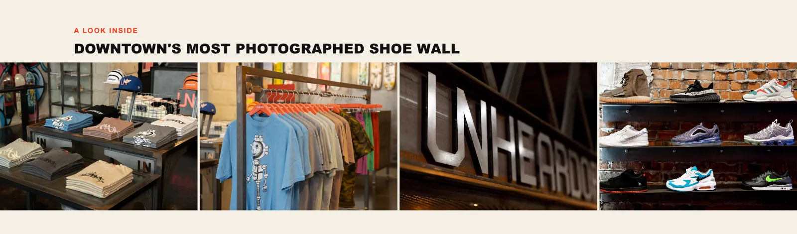Unheardof Brand concept — full-width shoe wall photo strip