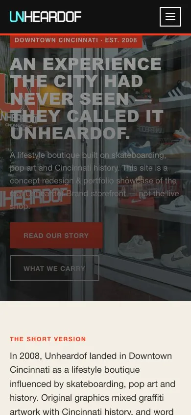 Unheardof Brand concept — mobile homepage